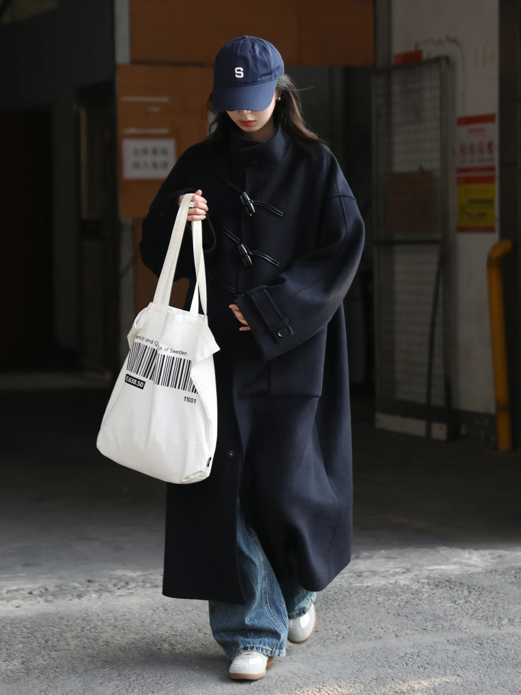 AliExpress CHIC VEN Women Long Woolen Coats Single Breasted Loose Stand Collar Cow Horn Buttoned Office Ladies Overcoat Autumn Winter 2026, view 2