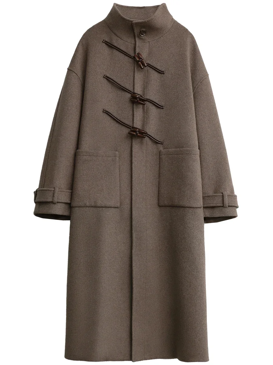 AliExpress CHIC VEN Women Long Woolen Coats Single Breasted Loose Stand Collar Cow Horn Buttoned Office Ladies Overcoat Autumn Winter 2026, view 4
