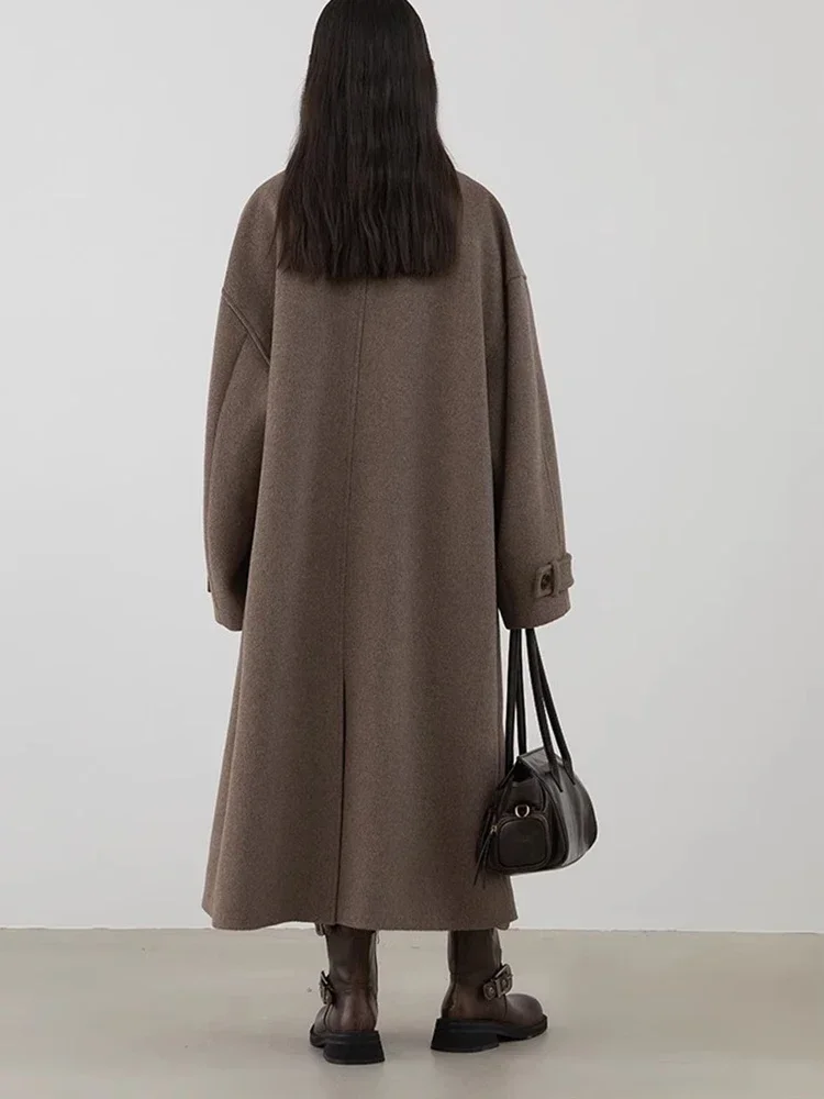 AliExpress CHIC VEN Women Long Woolen Coats Single Breasted Loose Stand Collar Cow Horn Buttoned Office Ladies Overcoat Autumn Winter 2026, view 5