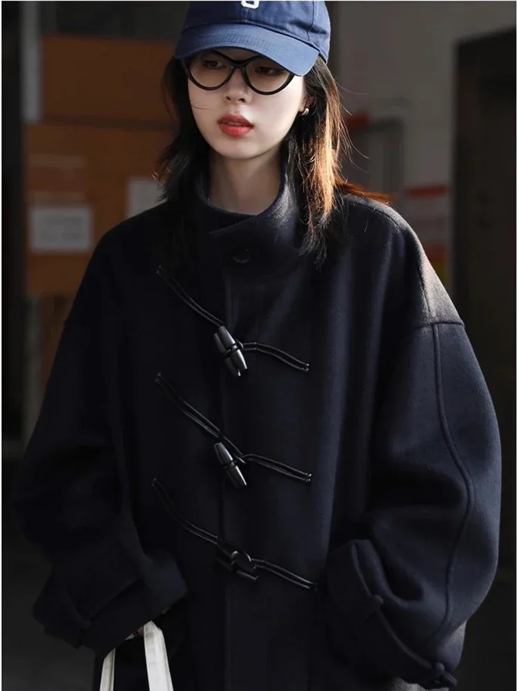 AliExpress CHIC VEN Women Long Woolen Coats Single Breasted Loose Stand Collar Cow Horn Buttoned Office Ladies Overcoat Autumn Winter 2026, view 6