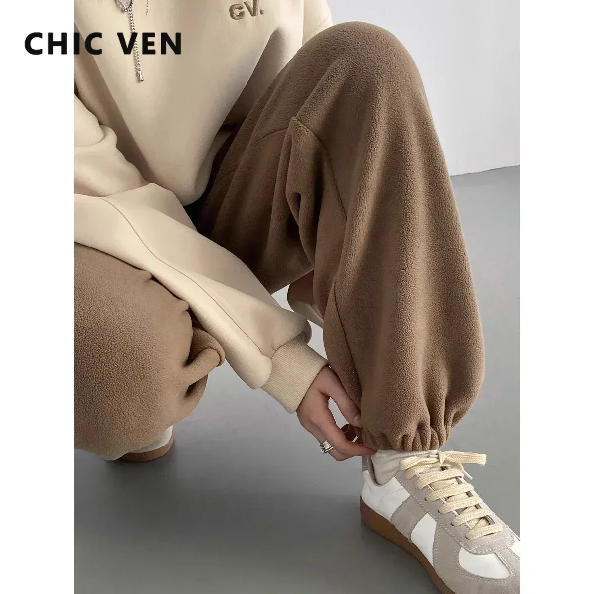 AliExpress CHIC VEN Women's Pant Loose Casual New High Waist Fleece Pant Thick Plush Warm Female Sports Trousers Autumn Winter 2023