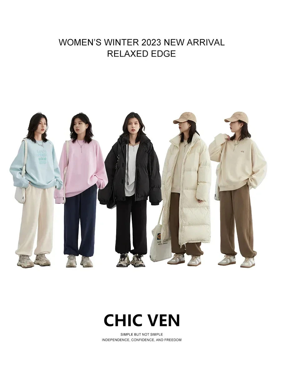 AliExpress CHIC VEN Women's Pant Loose Casual New High Waist Fleece Pant Thick Plush Warm Female Sports Trousers Autumn Winter 2023, view 2