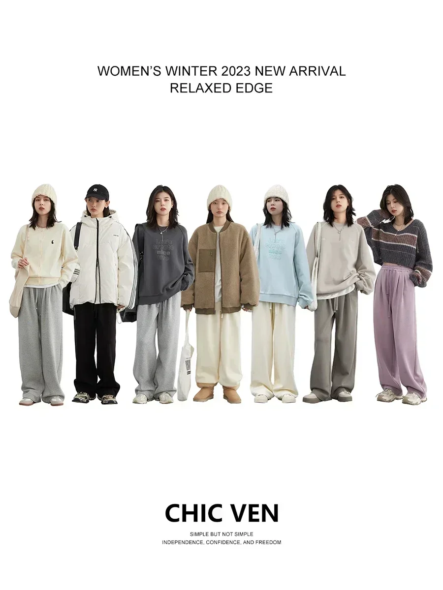 AliExpress CHIC VEN Women's Pant Streetwear Solid Loose New Drawstring Sports Casual Trousers High Waisted Pants Autumn Winter 2025, view 2