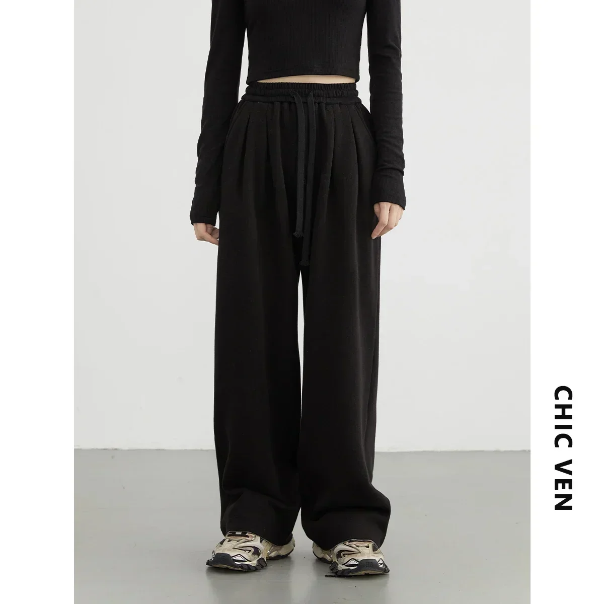 AliExpress CHIC VEN Women's Pant Streetwear Solid Loose New Drawstring Sports Casual Trousers High Waisted Pants Autumn Winter 2025, view 5