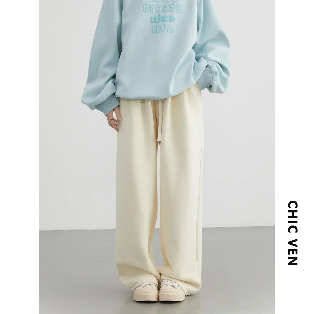 AliExpress CHIC VEN Women's Pant Streetwear Solid Loose New Drawstring Sports Casual Trousers High Waisted Pants Autumn Winter 2025, view 6