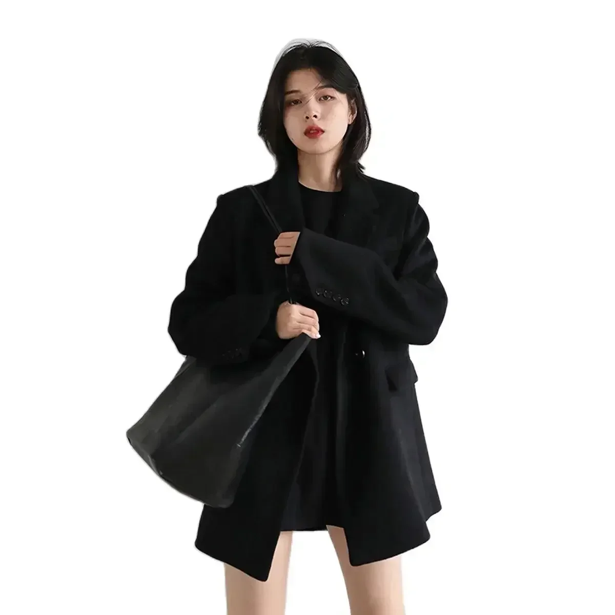 AliExpress CHIC VEN Women Wool Blend Coat Solid Mid Long Woolen Blazer Thick Warm Blouse Women's Overcoat Office Lady Tops Autumn Winter, view 5