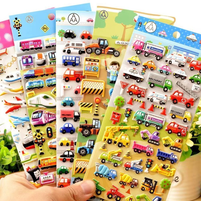 AliExpress Children Cartoon Vehicle Stickers Engineering Car Traffic Police Fire Truck Stationery Sticker DIY Bubble Stickers for Kids