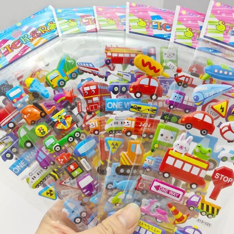 AliExpress Children Cartoon Vehicle Stickers Engineering Car Traffic Police Fire Truck Stationery Sticker DIY Bubble Stickers for Kids, view 2