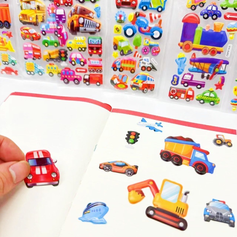AliExpress Children Cartoon Vehicle Stickers Engineering Car Traffic Police Fire Truck Stationery Sticker DIY Bubble Stickers for Kids, view 3