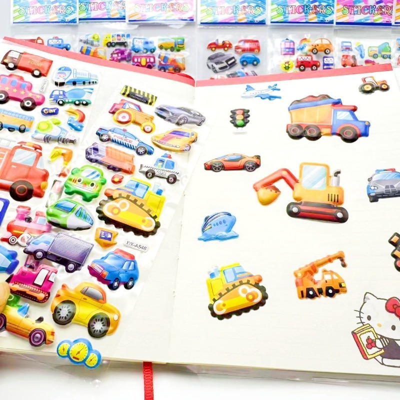 AliExpress Children Cartoon Vehicle Stickers Engineering Car Traffic Police Fire Truck Stationery Sticker DIY Bubble Stickers for Kids, view 5