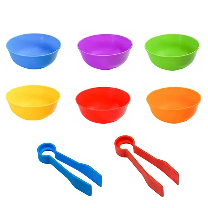AliExpress Children Counting and Sorting Toys Pom Poms Rainbow Colors Plastic Bowls Tweezers Fine Motor Skill Children Learning Toys, view 3