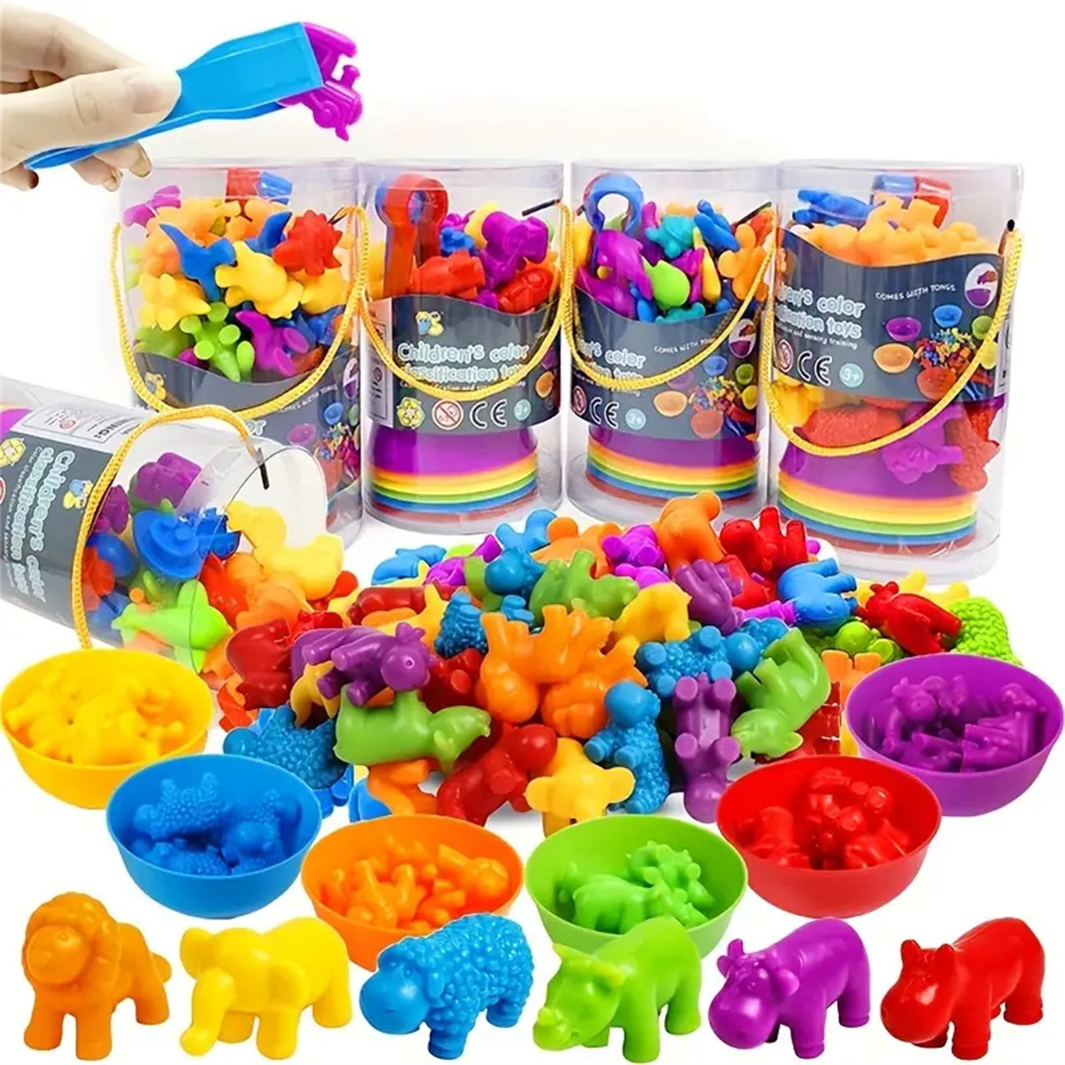 AliExpress Children Counting and Sorting Toys Pom Poms Rainbow Colors Plastic Bowls Tweezers Fine Motor Skill Children Learning Toys, view 5