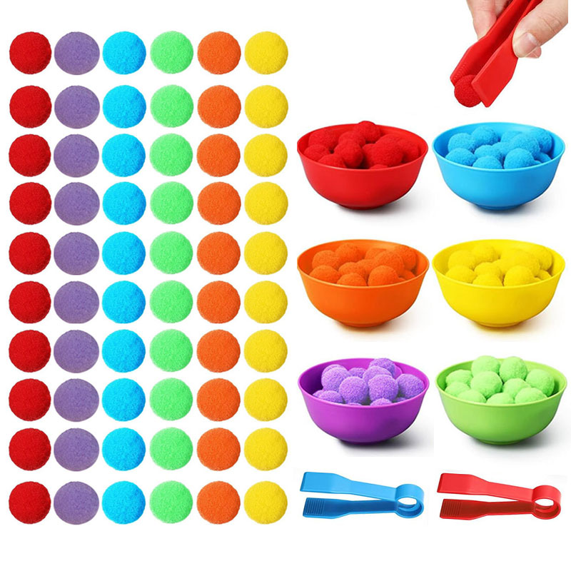 AliExpress Children Counting and Sorting Toys Set Pom poms Rainbow Colors Plastic Bowls Tweezers Fine Motor Skill Chidlren Learning Toys
