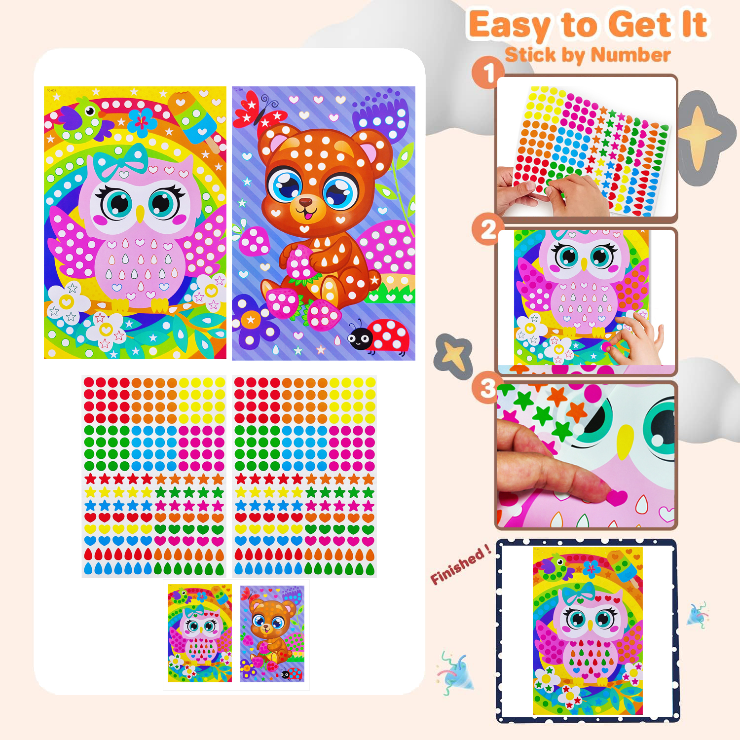 AliExpress Children Dot Coloring Book DIY Color Dot Cartoon Animal Drawing Mosaic Puzzle Stickers Children Learn Creative Educational Toys, view 5