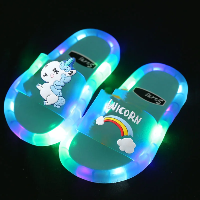 AliExpress Children‘s Boys Girls Slippers Cartoon Unicorn Animals Prints Shoes Lighted Fashion Cute Shoes Bathroom Kids Toddler Slippers