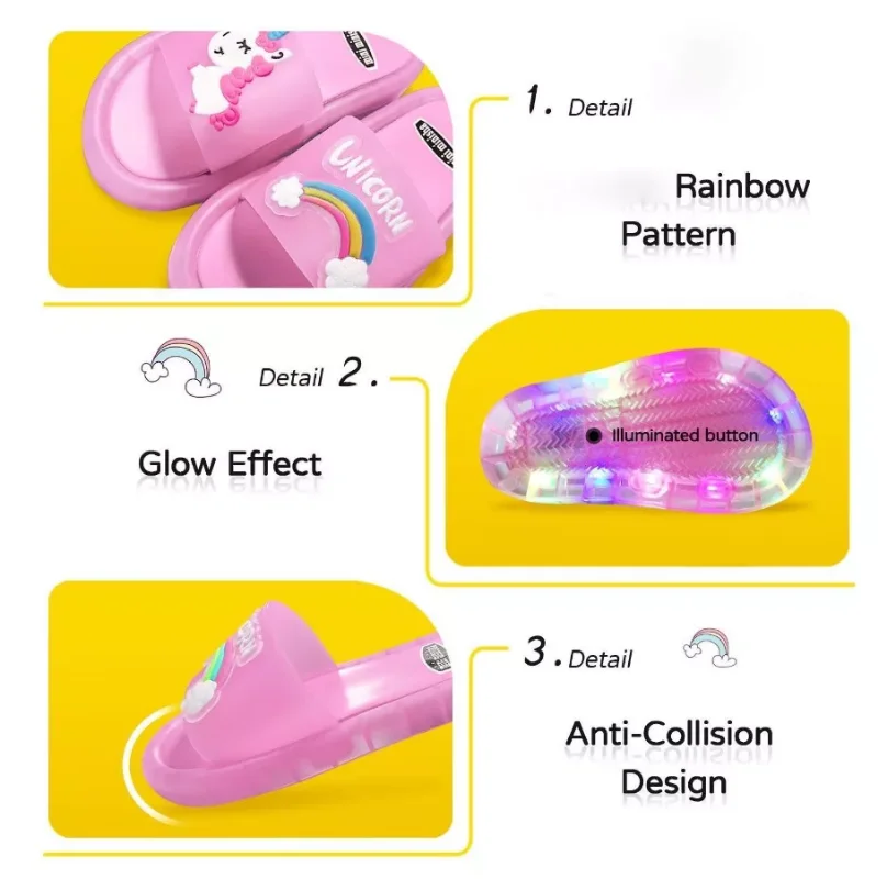 AliExpress Children‘s Boys Girls Slippers Cartoon Unicorn Animals Prints Shoes Lighted Fashion Cute Shoes Bathroom Kids Toddler Slippers, view 5