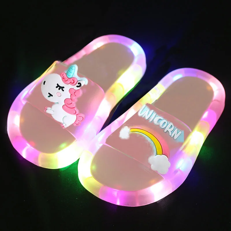 AliExpress Children‘s Boys Girls Slippers Cartoon Unicorn Animals Prints Shoes Lighted Fashion Cute Shoes Bathroom Kids Toddler Slippers, view 2