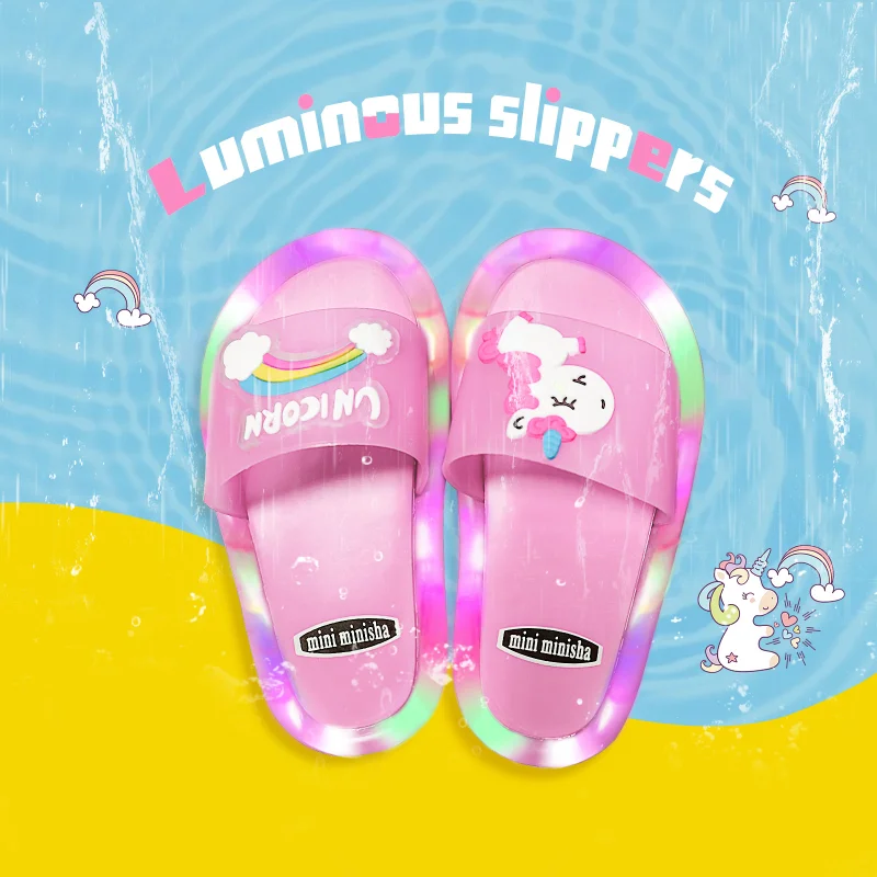 AliExpress Children‘s Boys Girls Slippers Cartoon Unicorn Animals Prints Shoes Lighted Fashion Cute Shoes Bathroom Kids Toddler Slippers, view 3
