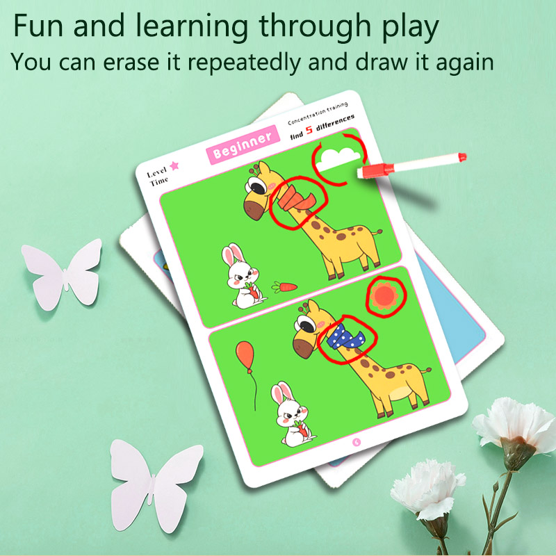 AliExpress Children's Educational Games, Focus and Observation Training, Spot the Difference, from Hyperactivity to Concentration, Educational Game Cards, Can Be Wiped Off and Reused, Suitable for Holiday Gifts, view 3