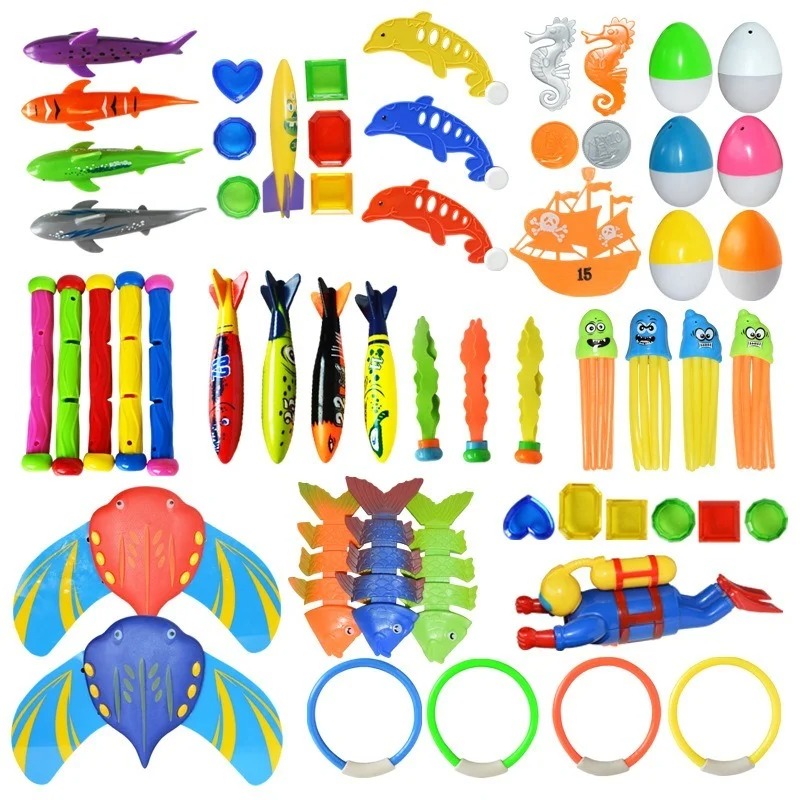 AliExpress Children's Summer Pool Diving Swimming Toys Shark Rocket Throwing Toys Water Fun Game Diving Pool Sinking Set for Boys Girls