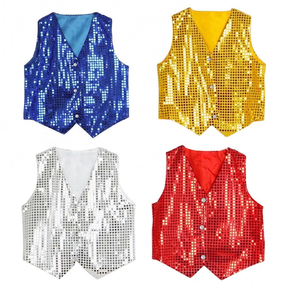 AliExpress Children Shining Sequins Clothes Boys Students Christmas Stage Performance Costumes Kids Hip-hop Jazz Stage Dance Vest Waistcoat