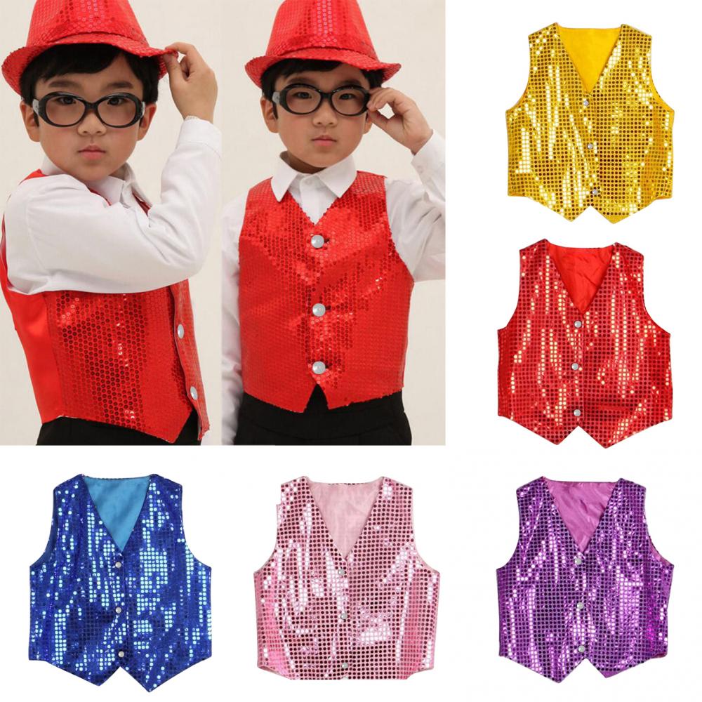 AliExpress Children Shining Sequins Clothes Boys Students Christmas Stage Performance Costumes Kids Hip-hop Jazz Stage Dance Vest Waistcoat, view 2