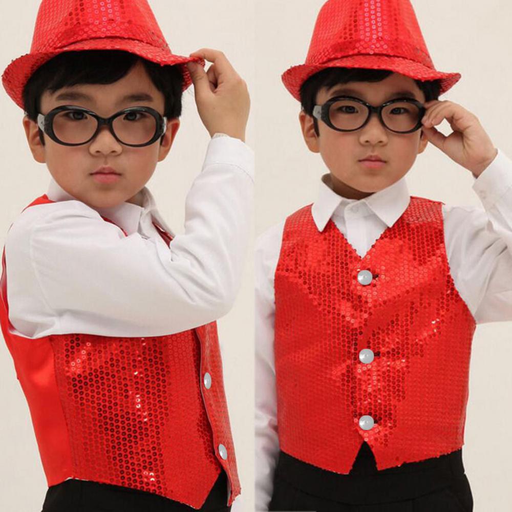 AliExpress Children Shining Sequins Clothes Boys Students Christmas Stage Performance Costumes Kids Hip-hop Jazz Stage Dance Vest Waistcoat, view 3
