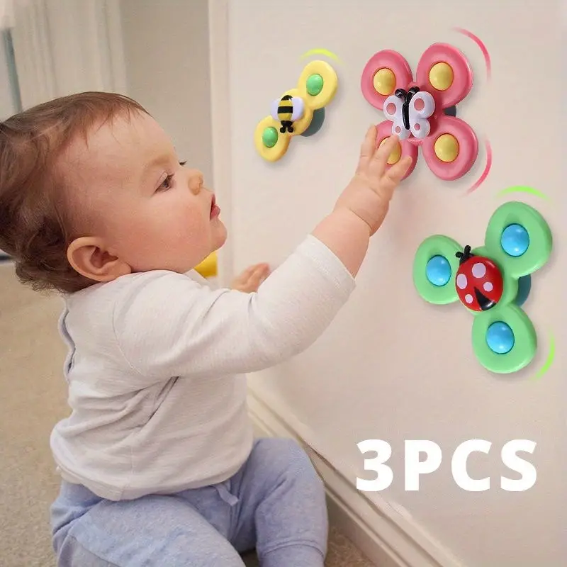 AliExpress Childrens Interactive Bug Flower Suction Cup Top Toy Cartoon Suction Cup Spinning Baby Toy Educational Fun Play