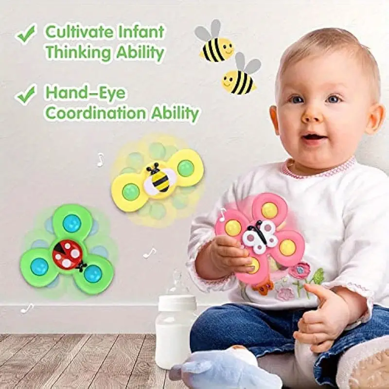 AliExpress Childrens Interactive Bug Flower Suction Cup Top Toy Cartoon Suction Cup Spinning Baby Toy Educational Fun Play, view 3