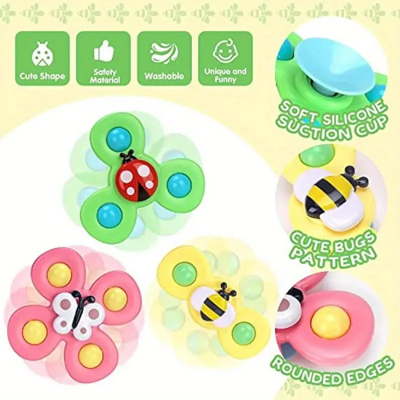 AliExpress Childrens Interactive Bug Flower Suction Cup Top Toy Cartoon Suction Cup Spinning Baby Toy Educational Fun Play, view 5