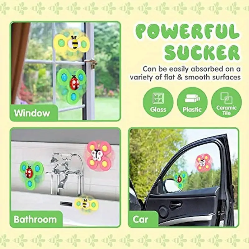 AliExpress Childrens Interactive Bug Flower Suction Cup Top Toy Cartoon Suction Cup Spinning Baby Toy Educational Fun Play, view 6