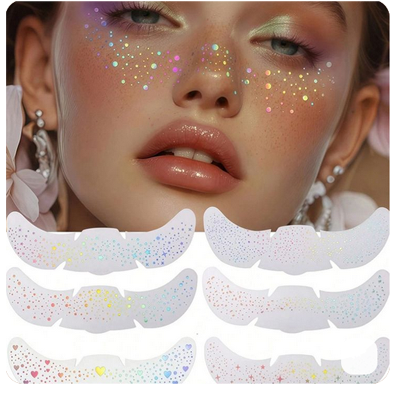 AliExpress Christmas Stocking Stuffers 6pcs Glitter Freckle Stickers - Cozy Home Decorative Beauty Face Stickers Gift, view 4