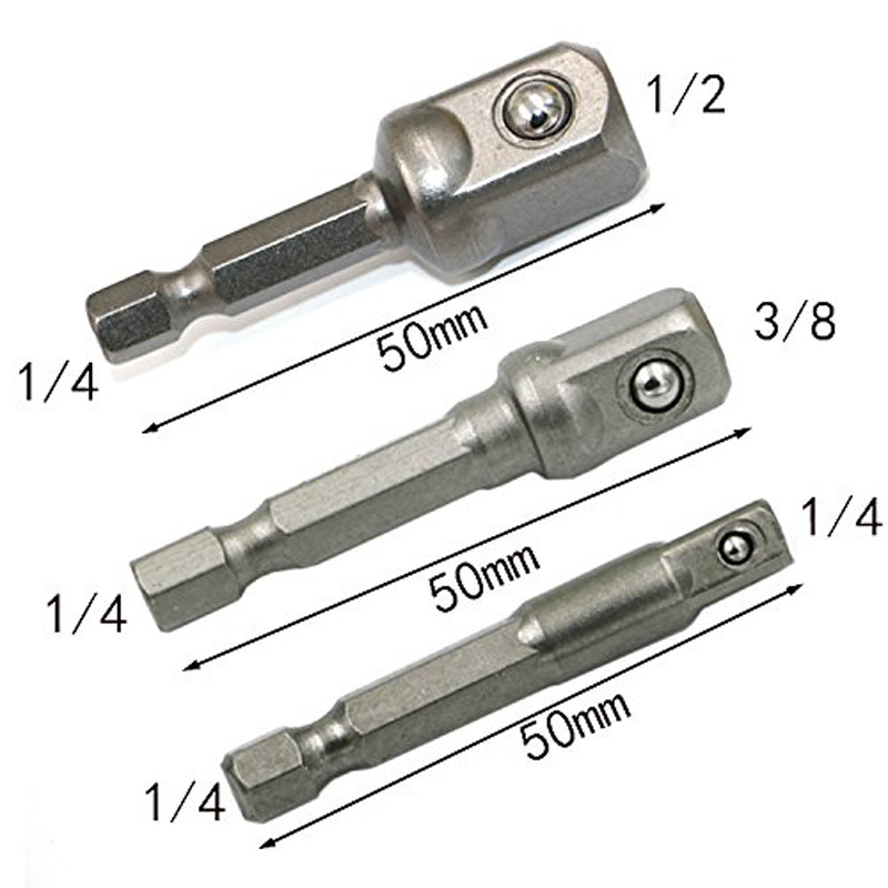 AliExpress Chrome Vanadium Steel Socket Adapter Set Hex Shank 1/4" 3/8" 1/2" Extension Drill Bits Bar Set Power Tools TF003