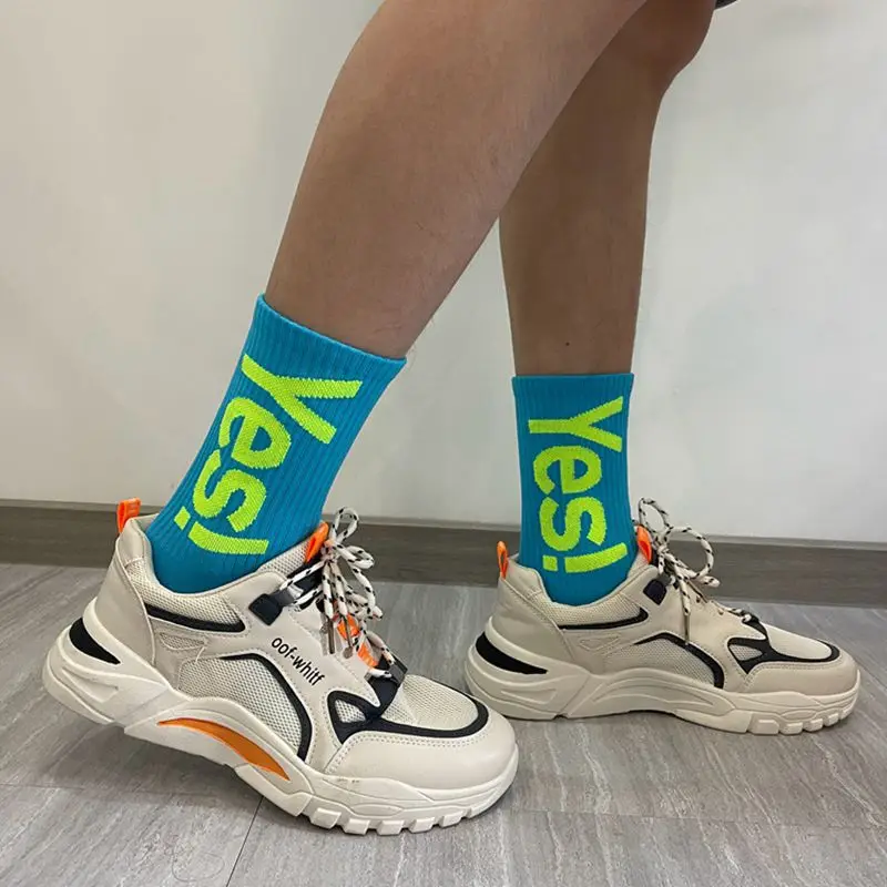 AliExpress CHUANGERM Men Women Yes Mid Crew Socks Cycling Hiking Skateboarding Sports Street Fashion Breathable Sock, view 2