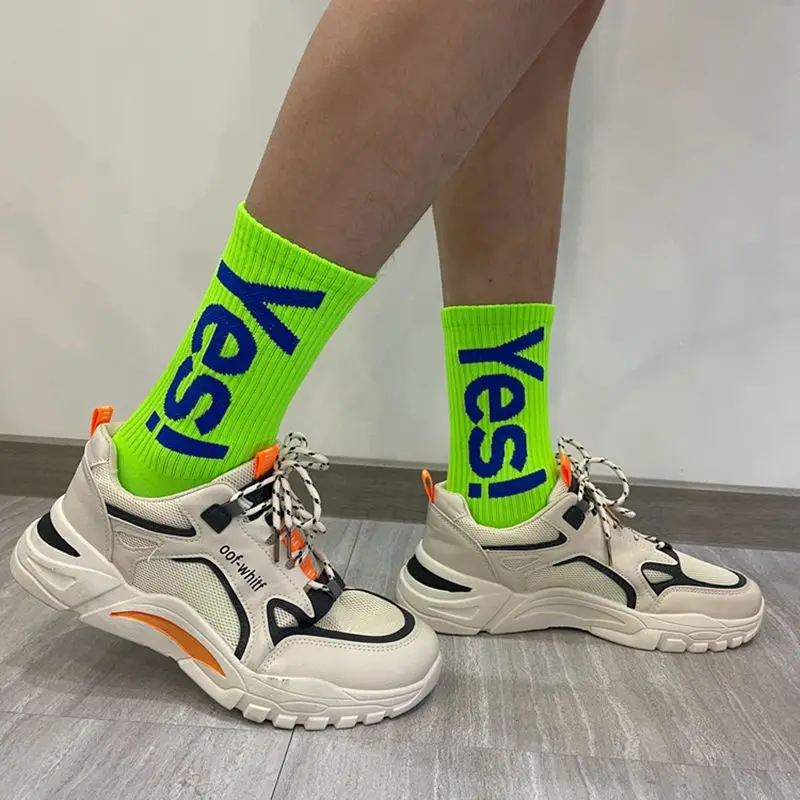 AliExpress CHUANGERM Men Women Yes Mid Crew Socks Cycling Hiking Skateboarding Sports Street Fashion Breathable Sock, view 3