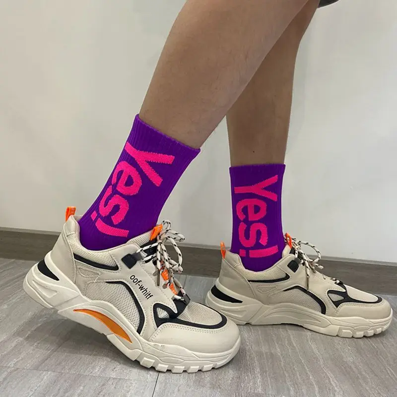 AliExpress CHUANGERM Men Women Yes Mid Crew Socks Cycling Hiking Skateboarding Sports Street Fashion Breathable Sock, view 4