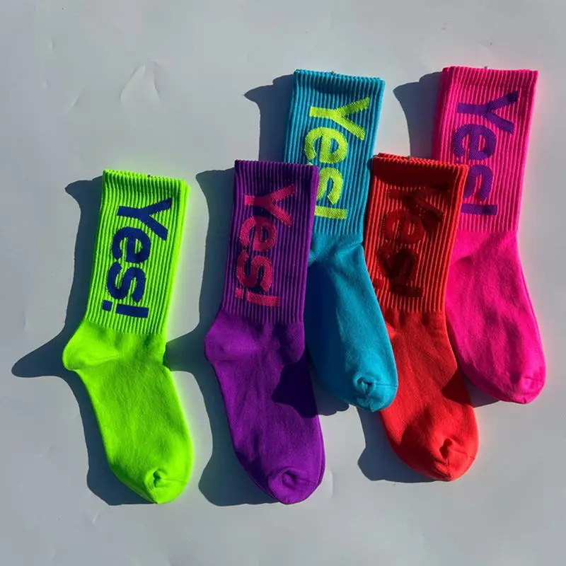AliExpress CHUANGERM Men Women Yes Mid Crew Socks Cycling Hiking Skateboarding Sports Street Fashion Breathable Sock, view 5