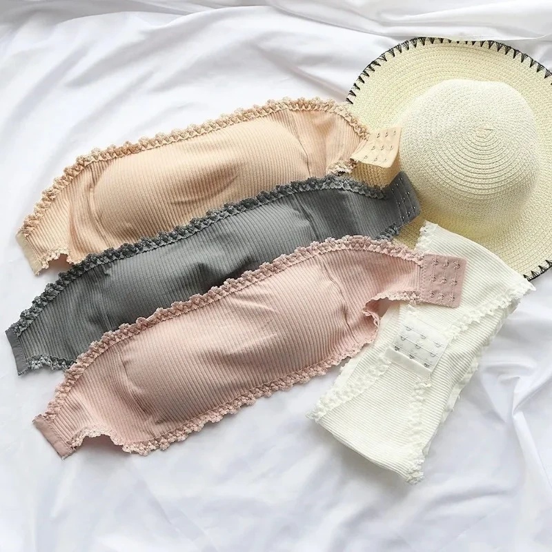 AliExpress CHUANGERM Solid Color Invisible Strapless Bra Summer Women Seamless Chest Wraps Back Lace Breathable Soft Chest Tops, view 6