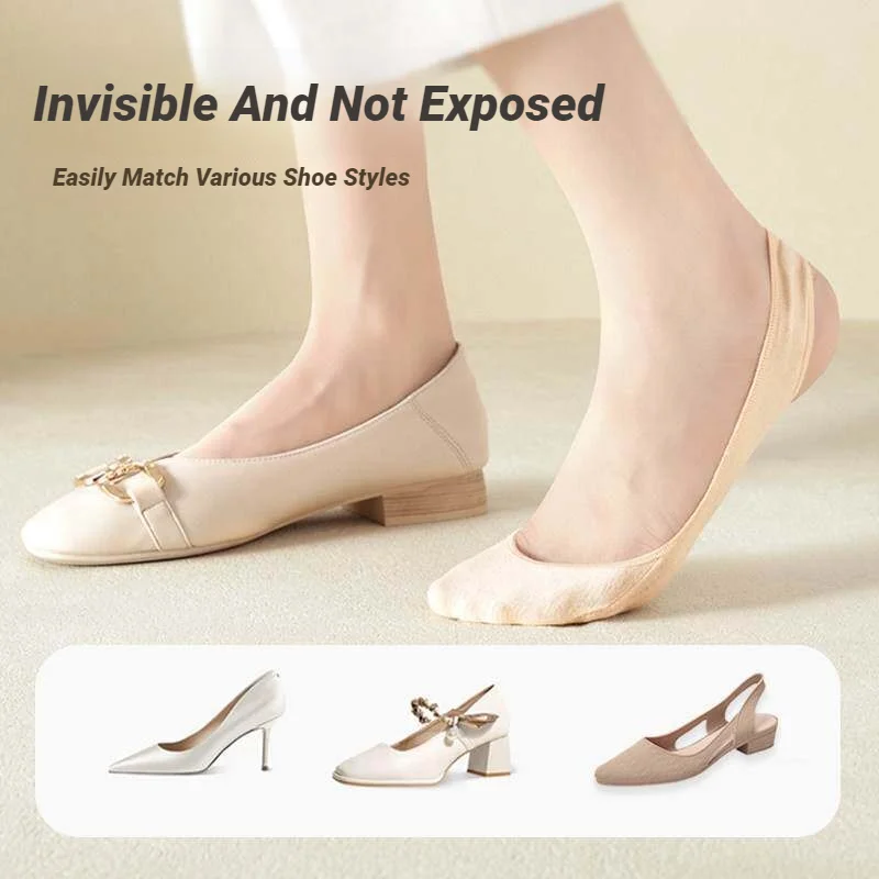 AliExpress CHUANGERM Women Shallow Mouth Socks Invisible Non Slip High Heel Forefoot Pad Half Palm Suspender Sock For Shoes Slippers, view 3