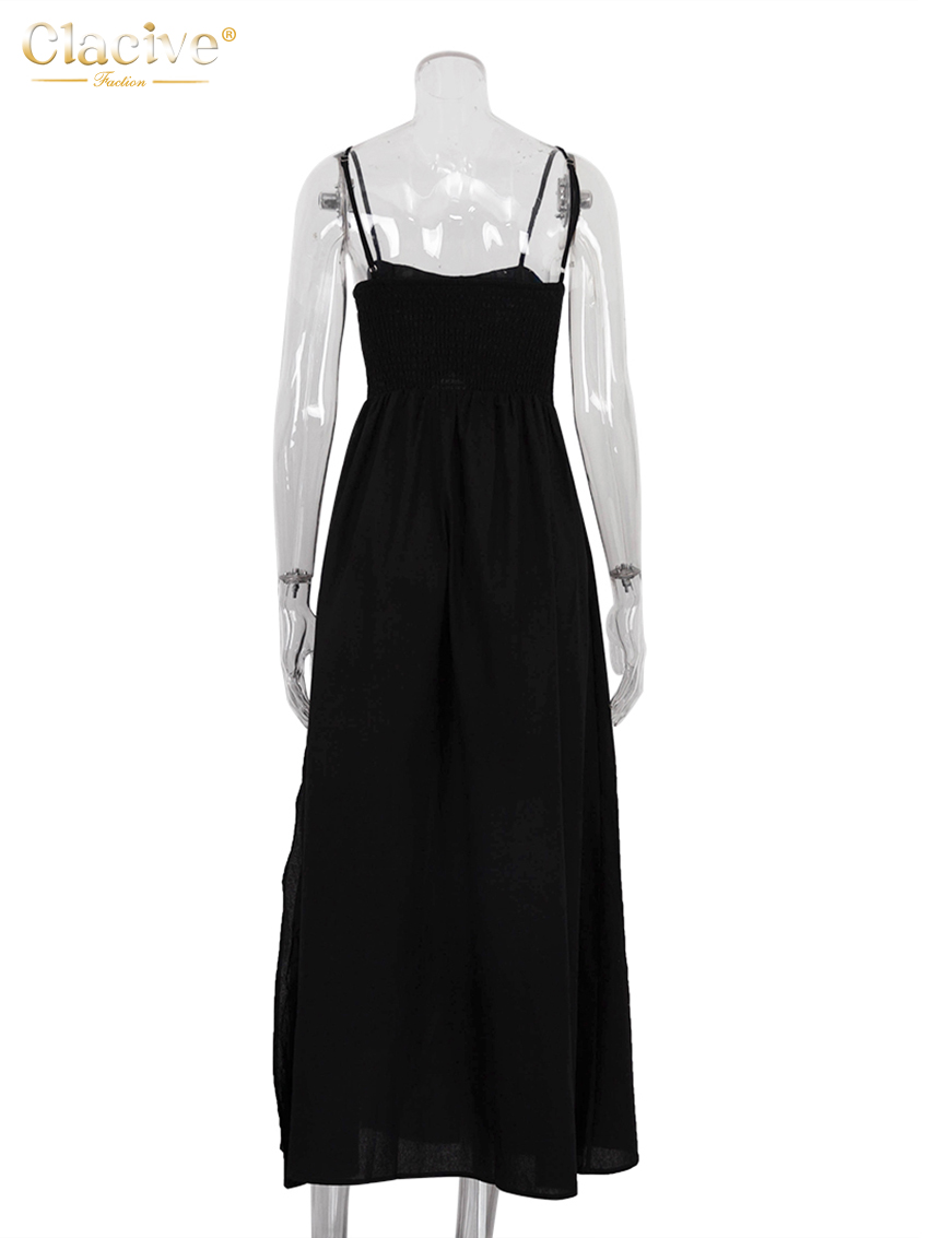 AliExpress Clacive Sexy Loose Black Cotton Womens Dresses 2024 Summer Strap Sleeveless Ankle Length Dress Elegant Hollow Out Female Dress, view 6