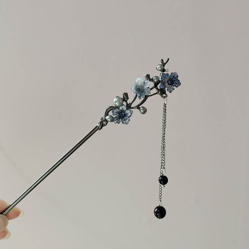 AliExpress Metal Hair Stick with Ink Flower and Pearl Fringe