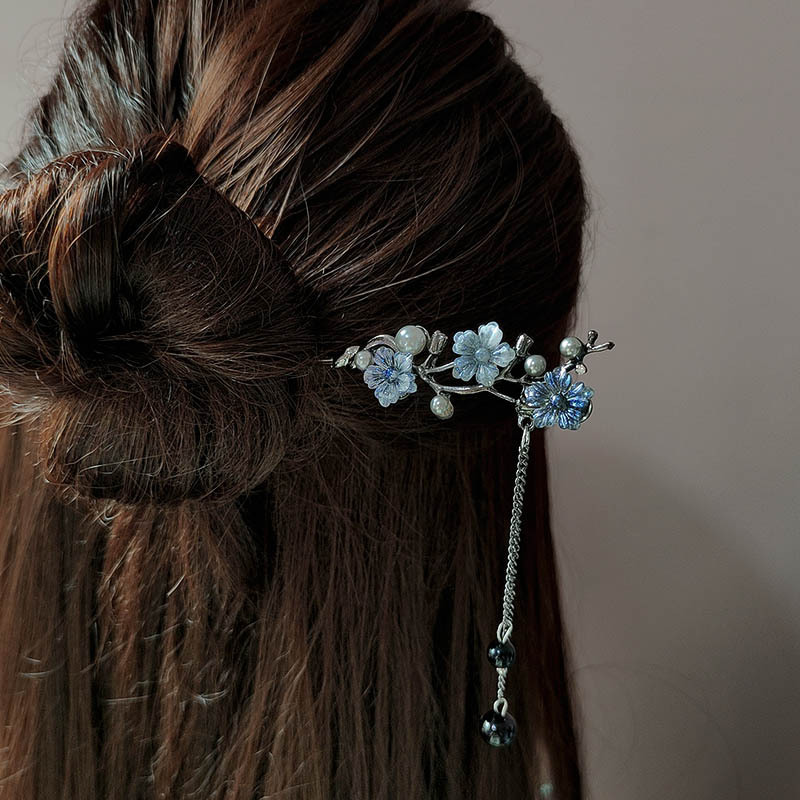AliExpress Metal Hair Stick with Ink Flower and Pearl Fringe, view 2