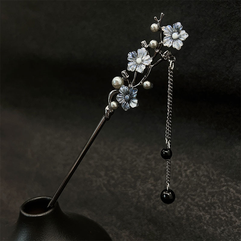 AliExpress Metal Hair Stick with Ink Flower and Pearl Fringe, view 4