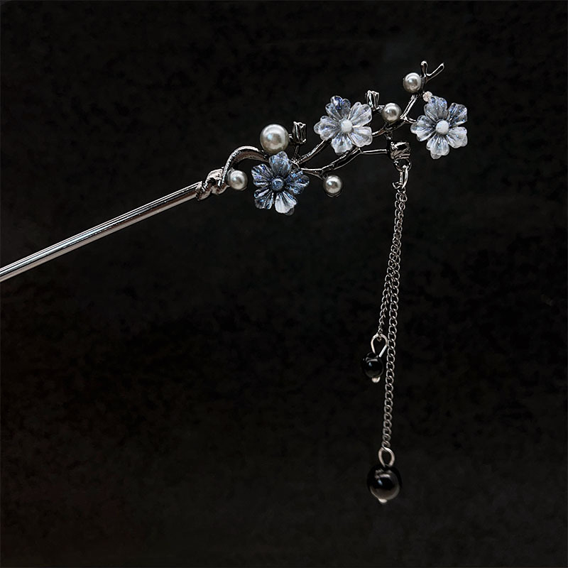 AliExpress Metal Hair Stick with Ink Flower and Pearl Fringe, view 5