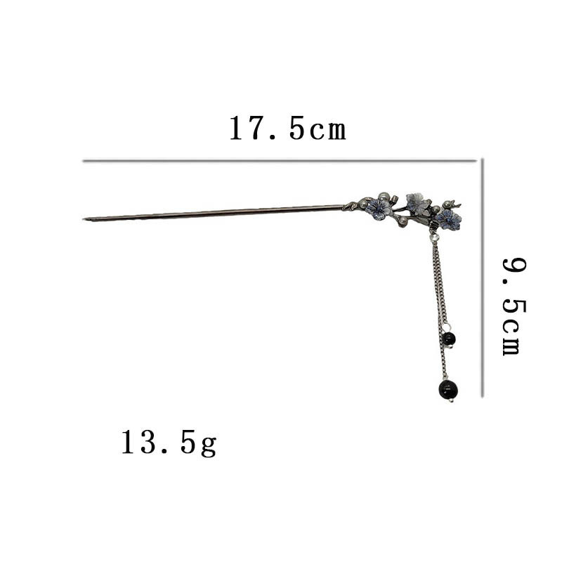AliExpress Metal Hair Stick with Ink Flower and Pearl Fringe, view 6