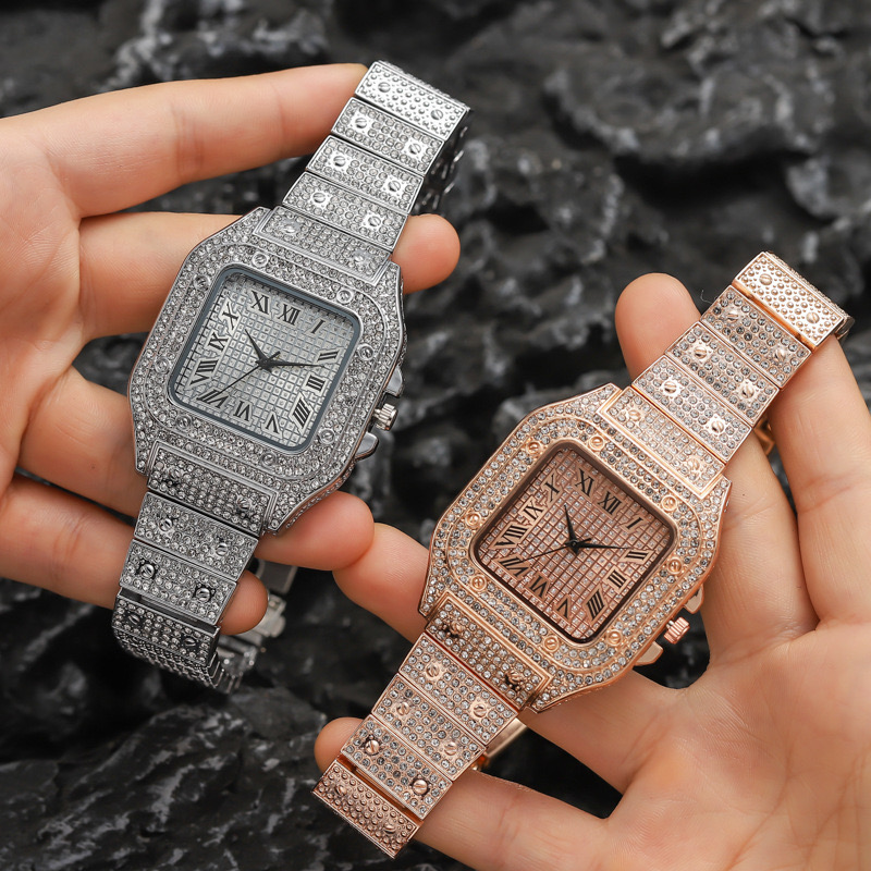 AliExpress Men's Square Roman-Dial Rhinestone Quartz Watch