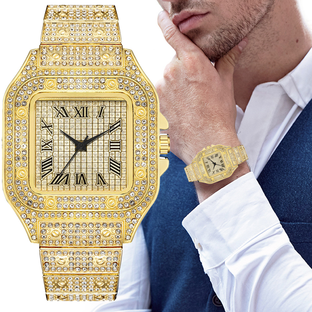 AliExpress Men's Square Roman-Dial Rhinestone Quartz Watch, view 2