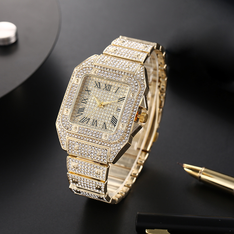 AliExpress Men's Square Roman-Dial Rhinestone Quartz Watch, view 3