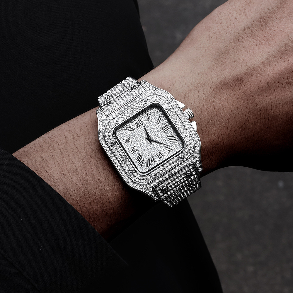 AliExpress Men's Square Roman-Dial Rhinestone Quartz Watch, view 5