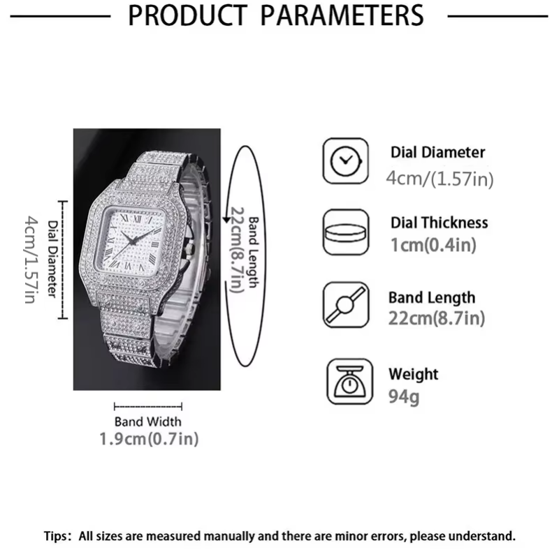 AliExpress Men's Square Roman-Dial Rhinestone Quartz Watch, view 6